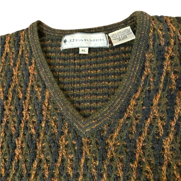 JJ Farmer Vintage Wool Blend Sweater Textured Knit V Neck Retro Mens Size XL - Picture 6 of 9